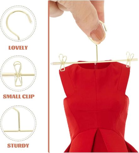 Luxshiny 5pcs شماعات ملابس الدمية المعدنية: ملحقات خزانة ملابس مصغرة لسروال الدمية والفساتين والقمصان والعرض - الذهبي in Kuwait