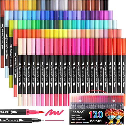 Taotree 36 Colors Dual Tip Art Markers Pens for Kids Adult Coloring Books, Artist Fine & Brush Tip Coloring Markers Drawing Pen for Journaling Note Taking Lettering Calligraphy Craft Art Supplies Set in Kuwait