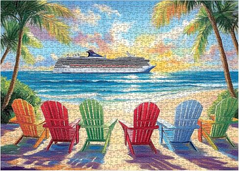 Impossible Puzzles for Adults 1000 Pieces, Colorful Ocean Wave Art Puzzle, Hard Difficult Jigsaw Puzzles Beach Painting, Gradient Rainbow Challenging Puzzles for Adults in Saudi Arabia