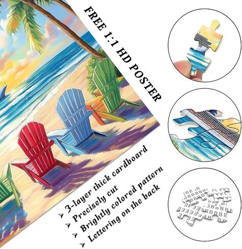 Impossible Puzzles for Adults 1000 Pieces, Colorful Ocean Wave Art Puzzle, Hard Difficult Jigsaw Puzzles Beach Painting, Gradient Rainbow Challenging Puzzles for Adults in Saudi Arabia