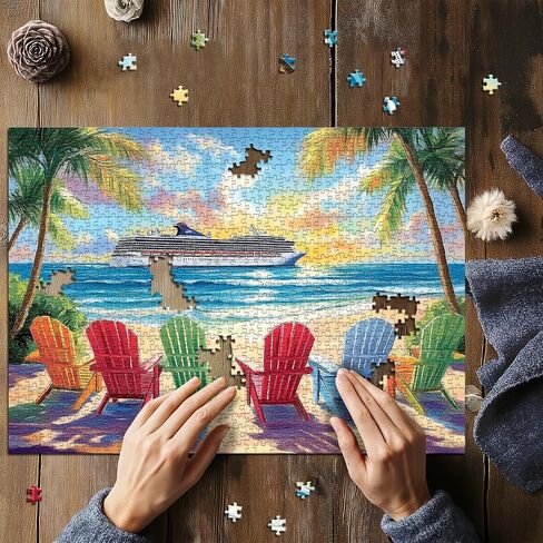 Impossible Puzzles for Adults 1000 Pieces, Colorful Ocean Wave Art Puzzle, Hard Difficult Jigsaw Puzzles Beach Painting, Gradient Rainbow Challenging Puzzles for Adults in Saudi Arabia
