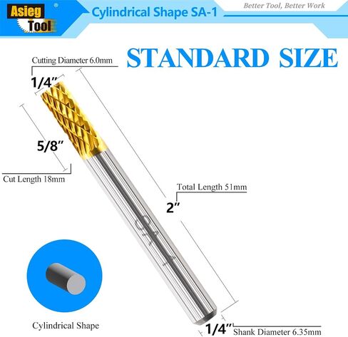 SA-5 5pcs لدغ كربيد التنغستن القصدير ملف دوار أسطواني الشكل قطع مزدوج لقم مثقاب مطحنة القالب 1/4 بوصة قطر عرقوب وقطر 1/2 بوصة من القاطع 1 بوصة طول القاطع in Kuwait