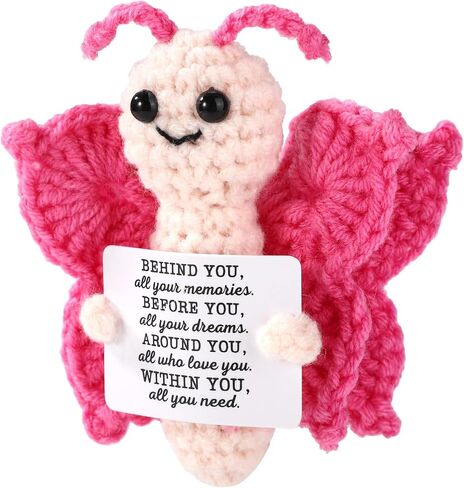 Crochet Butterfly, Handcrafted Knitted Positive Support Butterfly with Positive Message Card Funny Inspirational Doll Suitable for Family Friend (Purple) in Saudi Arabia