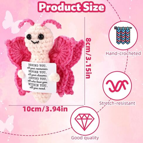 Crochet Butterfly, Handcrafted Knitted Positive Support Butterfly with Positive Message Card Funny Inspirational Doll Suitable for Family Friend (Purple) in Saudi Arabia
