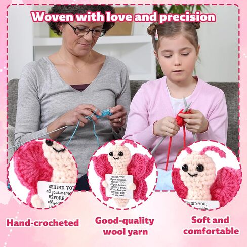 Crochet Butterfly, Handcrafted Knitted Positive Support Butterfly with Positive Message Card Funny Inspirational Doll Suitable for Family Friend (Purple) in Saudi Arabia