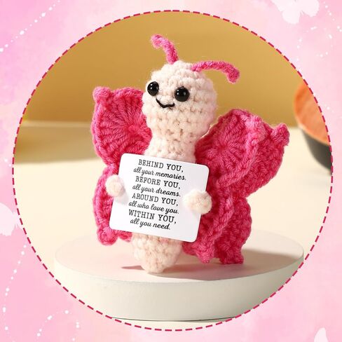 Crochet Butterfly, Handcrafted Knitted Positive Support Butterfly with Positive Message Card Funny Inspirational Doll Suitable for Family Friend (Purple) in Saudi Arabia