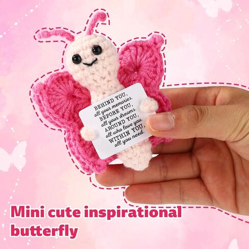 Crochet Butterfly, Handcrafted Knitted Positive Support Butterfly with Positive Message Card Funny Inspirational Doll Suitable for Family Friend (Purple) in Saudi Arabia