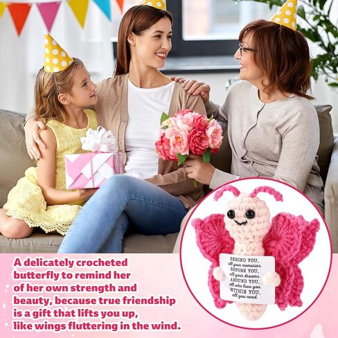 Crochet Butterfly, Handcrafted Knitted Positive Support Butterfly with Positive Message Card Funny Inspirational Doll Suitable for Family Friend (Purple) in Saudi Arabia