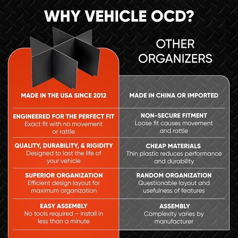 Vehicle OCD - Center Console Organizer for Ford F250 / F350 SuperDuty (2011-2016) (full console w/bucket seats ONLY) - Made in USA in Saudi Arabia