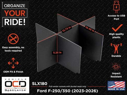 Vehicle OCD - Center Console Organizer for Ford F250 / F350 SuperDuty (2011-2016) (full console w/bucket seats ONLY) - Made in USA in Saudi Arabia