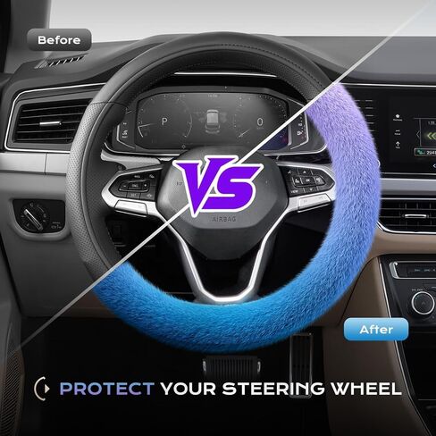 Coverado Steering Wheel Cover, Stylish PU Leather Car Steering Wheel Protector, 15 Inch Universal Fit for Most Car SUV Truck, Blue in Kuwait