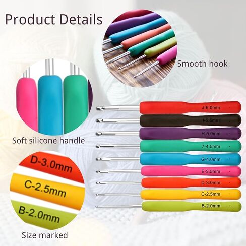 Blingcute 50PCS Ergonomic Crochet Hooks Set (0.6mm-8.0mm),Crochet Hooks for Arthritic Hands with Crochet Accessories, Metal Crochet Needles Kit with Pink Bag for Women & Crocheters in Kuwait