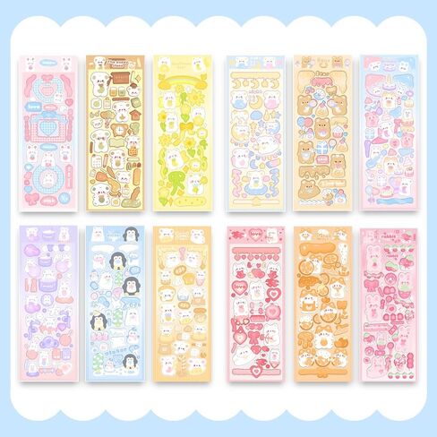 60Sheets Cute Animal Korean Deco Stickers, DIY Colorful Glitter Self Adhesive Stickers, Kpop Potocard Korean Stickers, Cute Deco Stickers for Scrapbook Card DIY Decor Craft Kids (AnimalCarnival) in Saudi Arabia