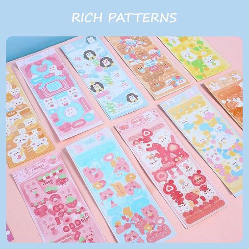 60Sheets Cute Animal Korean Deco Stickers, DIY Colorful Glitter Self Adhesive Stickers, Kpop Potocard Korean Stickers, Cute Deco Stickers for Scrapbook Card DIY Decor Craft Kids (AnimalCarnival) in Saudi Arabia