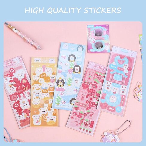 60Sheets Cute Animal Korean Deco Stickers, DIY Colorful Glitter Self Adhesive Stickers, Kpop Potocard Korean Stickers, Cute Deco Stickers for Scrapbook Card DIY Decor Craft Kids (AnimalCarnival) in Saudi Arabia
