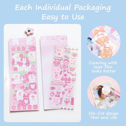 60Sheets Cute Animal Korean Deco Stickers, DIY Colorful Glitter Self Adhesive Stickers, Kpop Potocard Korean Stickers, Cute Deco Stickers for Scrapbook Card DIY Decor Craft Kids (AnimalCarnival) in Saudi Arabia