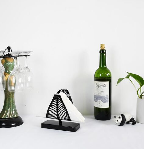 OwlGift Freestanding Modern Napkin Holder with Leaf Design, Tabletop Tissue Dispenser, Napkin Storage Organizer – Black in Kuwait