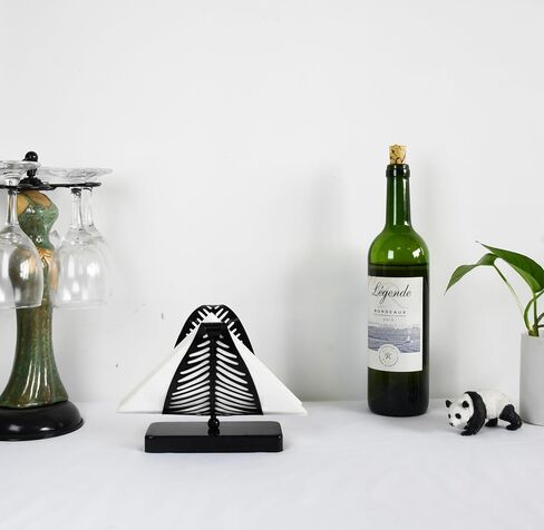 OwlGift Freestanding Modern Napkin Holder with Leaf Design, Tabletop Tissue Dispenser, Napkin Storage Organizer – Black in Kuwait