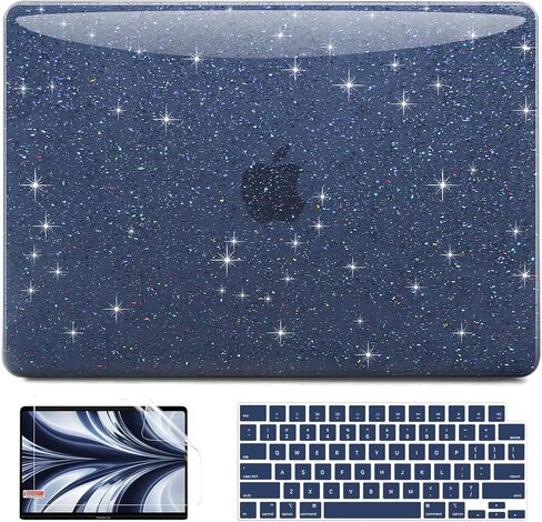متوافق مع حافظة MacBook Air 13 بوصة 2022 2021 2020 2019 2018 إصدار M1 A2337 A2179 A1932، حافظة صلبة بتصميم لامع وواقي شاشة وغطاء لوحة مفاتيح، أزرق لؤلؤي in Kuwait