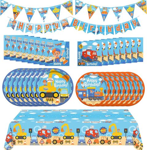 Treasures Gifted Officially Licensed Blippi Birthday Party Supplies Vehicle - Serves 24 Guests - Complete Set Blippi Party Supplies - Blippi Birthday Decorations, Blippi Plates, Cupcake Toppers & More in Saudi Arabia