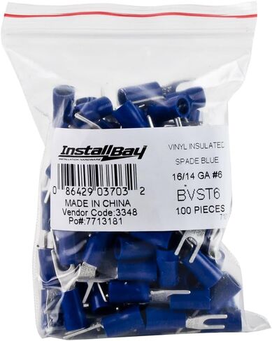 Install Bay BVST6 Spade Terminal Vinyl Connector 16/14 Gauge #6, Blue (100-Pack) in Saudi Arabia