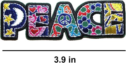 قطعتان من رقعة حروف السلام مع علامة زهور ملونة - يمكن كيها/خياطتها - رقعات هيبي ريترو، زينة لطيفة للسترات والجينز والملابس وحقائب الظهر وحقائب اليد in Kuwait