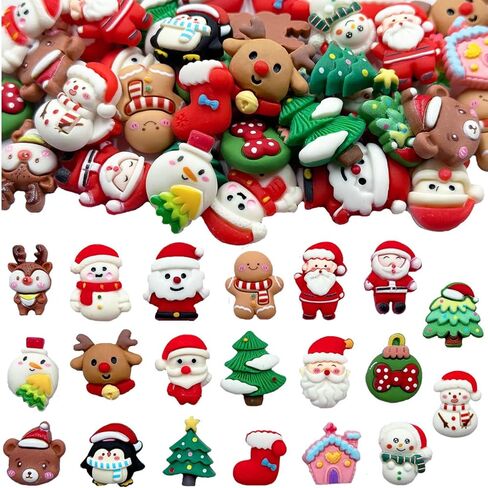 LOPURO Christmas Resin Flatback Charms, 36Pcs Christmas Assorted Craft Resin Ornaments Miniature Ornaments Santa Snowman Tree Bell Slime Supplies for DIY Scrapbooking Jewelry Cell Phone Case in Saudi Arabia