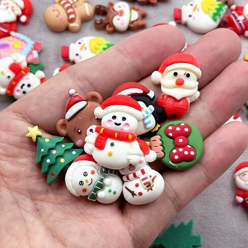 LOPURO Christmas Resin Flatback Charms, 36Pcs Christmas Assorted Craft Resin Ornaments Miniature Ornaments Santa Snowman Tree Bell Slime Supplies for DIY Scrapbooking Jewelry Cell Phone Case in Saudi Arabia