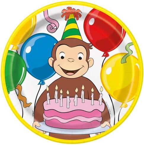 Unique Curious George Birthday Party Supplies Bundle includes 24 Lunch Paper Plates and 1 Dinosaur Sticker Sheet in Saudi Arabia