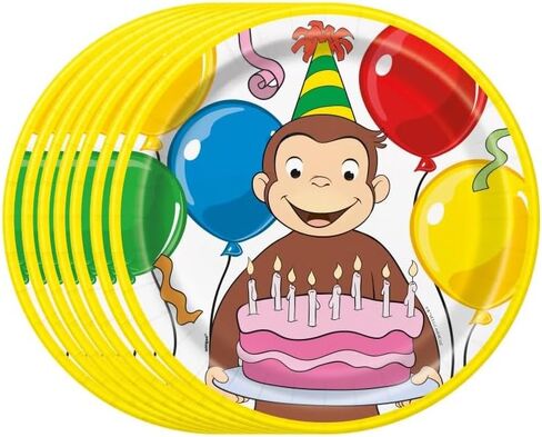 Unique Curious George Birthday Party Supplies Bundle includes 24 Lunch Paper Plates and 1 Dinosaur Sticker Sheet in Saudi Arabia