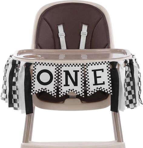 1st Birthday High Chair Banner, Black White Race Car Birthday Banners, One Highchair Banner Tassel, First Birthdays Photo Prop Boy Racing Theme Decoration in Kuwait