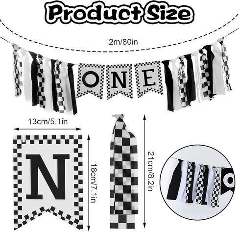 1st Birthday High Chair Banner, Black White Race Car Birthday Banners, One Highchair Banner Tassel, First Birthdays Photo Prop Boy Racing Theme Decoration in Kuwait
