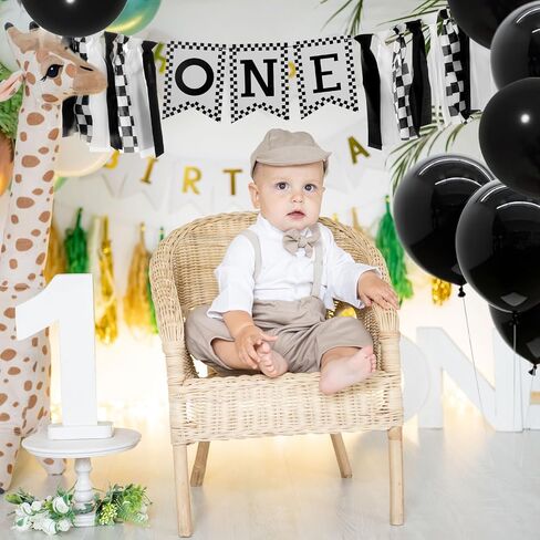 1st Birthday High Chair Banner, Black White Race Car Birthday Banners, One Highchair Banner Tassel, First Birthdays Photo Prop Boy Racing Theme Decoration in Kuwait