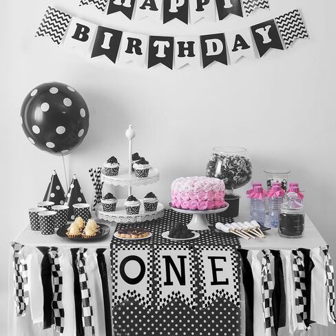 1st Birthday High Chair Banner, Black White Race Car Birthday Banners, One Highchair Banner Tassel, First Birthdays Photo Prop Boy Racing Theme Decoration in Kuwait