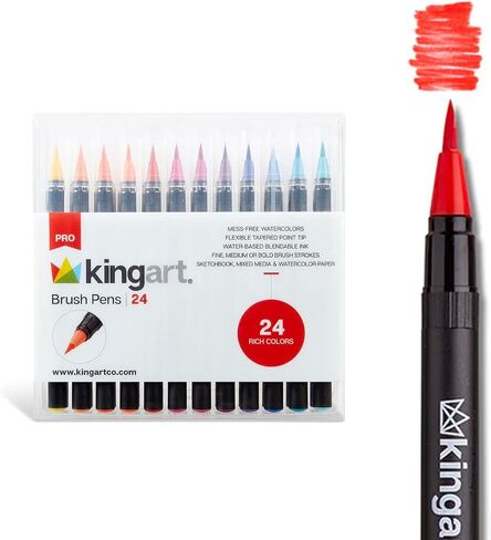 KINGART Pro Brush Pens, 48 Colors for Real Watercolor Painting with Flexible Nylon Brush Tips, Paint Markers for Coloring, Calligraphy and Drawing for Artists and Beginner Painters in Kuwait