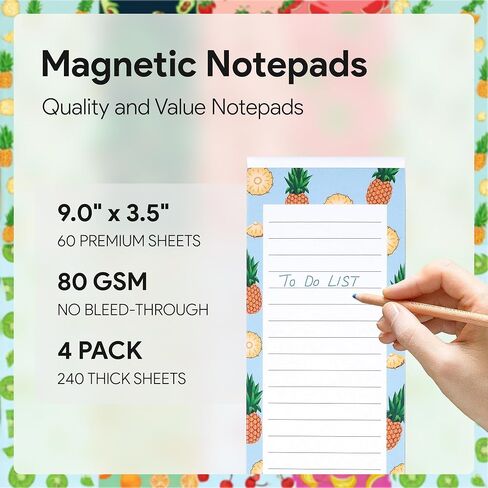 8 Magnetic Notepads – Notepads for Grocery List, Shopping List, To-Do List, Reminders -Strong Magnetic Back- Memo Notepad with Floral Designs | 25 Sheets per Pad 7.5 x 3.5 inch (8 Pack) in Kuwait