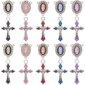 Sunnyclue 1 Box 12pcs 6 Colors 2 Styles Rosary Cross Charms Easter Medal Medal Charms Antique Tibetan Silver Silver Crunctivix Connector for Jewelry Making Supplies Crafts Necklace Women in Kuwait
