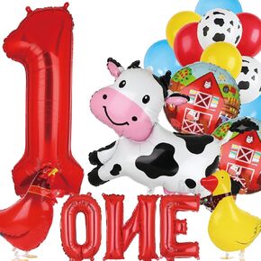 Farm Animal Balloons Cow Pig Balloon Farm Animal Theme 1st Birthday Party Decor Supplies Walking Animal Balloons Duck Rooster Large Number 1 Balloon ONE Letter Banner Balloon 14 Pcs in Kuwait