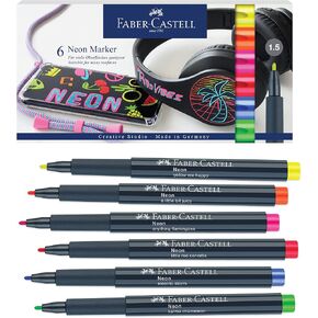 Faber-Castell Creative Markers, 6 Neon Colors: Multi-Surface Paint Pen Markers, Neon Fluorescent Colors Glows Under Black Light in Kuwait