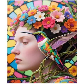 yvkew 5D Diamond Painting Beauty Bird Creative DIY Craft Holiday Relaxation Project Minimalist Abstract Style Waterproof Canvas Material Colorful Hummingbird on Yellow Roses 12x16 inch in Saudi Arabia