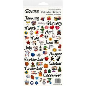 Paper Accents Calendar Sticker Month & Number, Medium, Color, Planner Essentials Monthly Planner Stickers, Calendar Stickers Include Months, Numbers and Holiday Celebrations in Color. in Kuwait