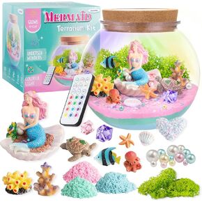 Mermaid Light-Up Terrarium Kit for Kids - LED Night Light Birthday Gift for Girls Ages 4 5 6 7 8-12 Year Old - Mermaid Toys for Girls - DIY Arts and Crafts Kit for Kids in Kuwait