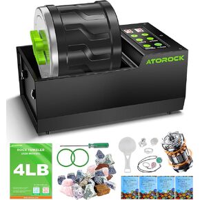 طقم بهلوان روك احترافي، أسطوانة كبيرة جدًا بسعة 4 رطل مع محرك بدون فرش متطور، سرعة ومؤقت قابلان للتعديل، قاعدة معدنية متينة للبالغين وهواة جمع الصخور - تتضمن ملحقات كاملة in Kuwait