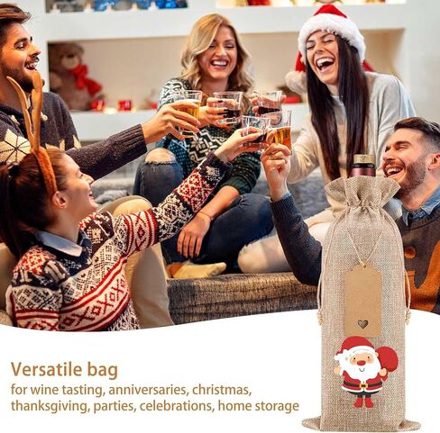 HOMUM 12 Pcs Premium Burlap Wine Bags, Wine Gift Bags with Drawstrings - Reusable Wine Bags, Wine Bottle Bags for Weddings, Parties, Blind Tastings, Christmas, Birthdays, Housewarming, Home Storage (Red) in Kuwait