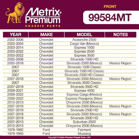 صنع في أوروبا - Metrix Premium GDX طقم وصلة تثبيت قضيب أمامي مكون من قطعتين K700539 / K80631 يناسب 99-06 كاديلاك إسكاليد، 03-06 إسكاليد ESV، 02-06 إسكاليد EXT، 00-06 تاهو، 95-99 تاهو 4WD in Saudi Arabia