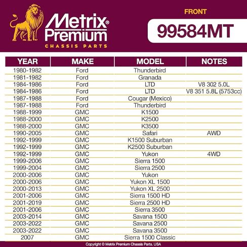 صنع في أوروبا - Metrix Premium GDX طقم وصلة تثبيت قضيب أمامي مكون من قطعتين K700539 / K80631 يناسب 99-06 كاديلاك إسكاليد، 03-06 إسكاليد ESV، 02-06 إسكاليد EXT، 00-06 تاهو، 95-99 تاهو 4WD in Saudi Arabia