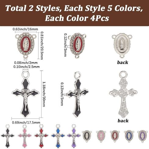 Sunnyclue 1 Box 12pcs 6 Colors 2 Styles Rosary Cross Charms Easter Medal Medal Charms Antique Tibetan Silver Silver Crunctivix Connector for Jewelry Making Supplies Crafts Necklace Women in Kuwait