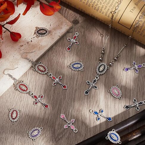 Sunnyclue 1 Box 12pcs 6 Colors 2 Styles Rosary Cross Charms Easter Medal Medal Charms Antique Tibetan Silver Silver Crunctivix Connector for Jewelry Making Supplies Crafts Necklace Women in Kuwait