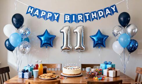 زينة حفلة عيد الميلاد الحادي عشر للأولاد، لافتة عيد ميلاد سعيد باللون الأزرق رقم 11 بالونات عيد الميلاد الحادي عشر لعيد الميلاد الحادي عشر من اللاتكس للأولاد وابنه بعمر 11 عامًا لوازم تزيين عيد الميلاد (الحادي عشر) in Kuwait