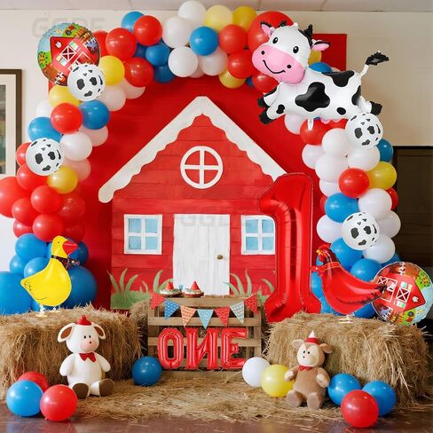 Farm Animal Balloons Cow Pig Balloon Farm Animal Theme 1st Birthday Party Decor Supplies Walking Animal Balloons Duck Rooster Large Number 1 Balloon ONE Letter Banner Balloon 14 Pcs in Kuwait